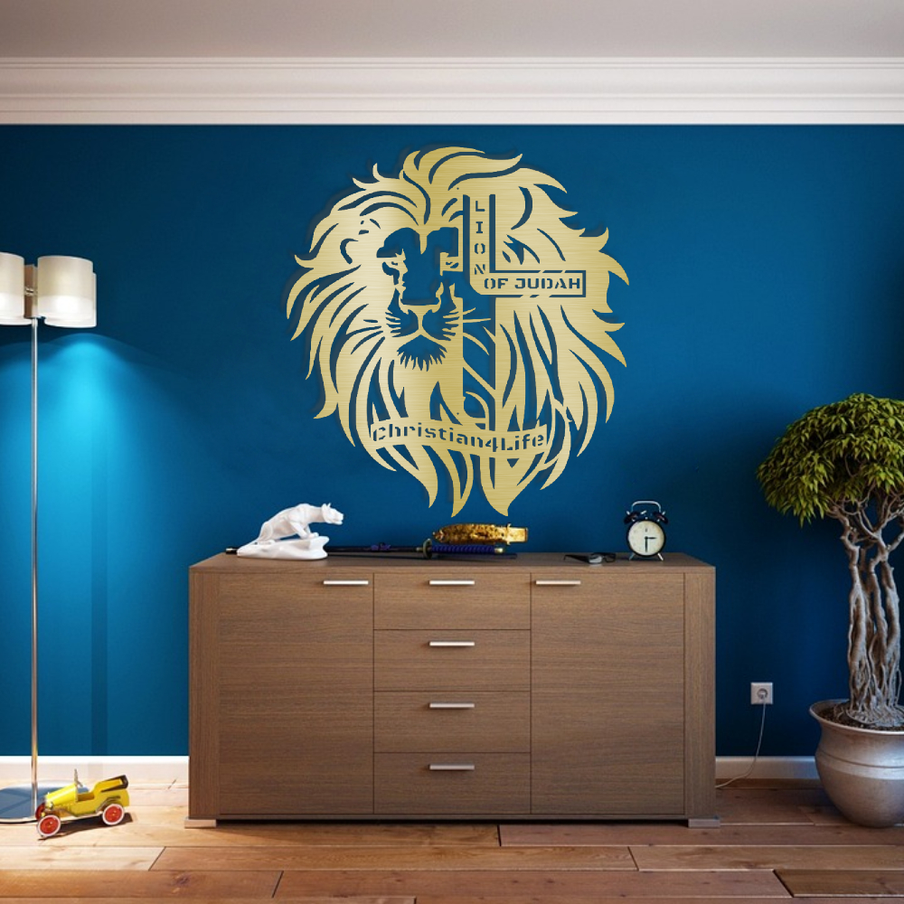 Lion of Judah, - Lion and Cross Christian die-cut metal sign, Christian Metal Sign, Christian Wall Art