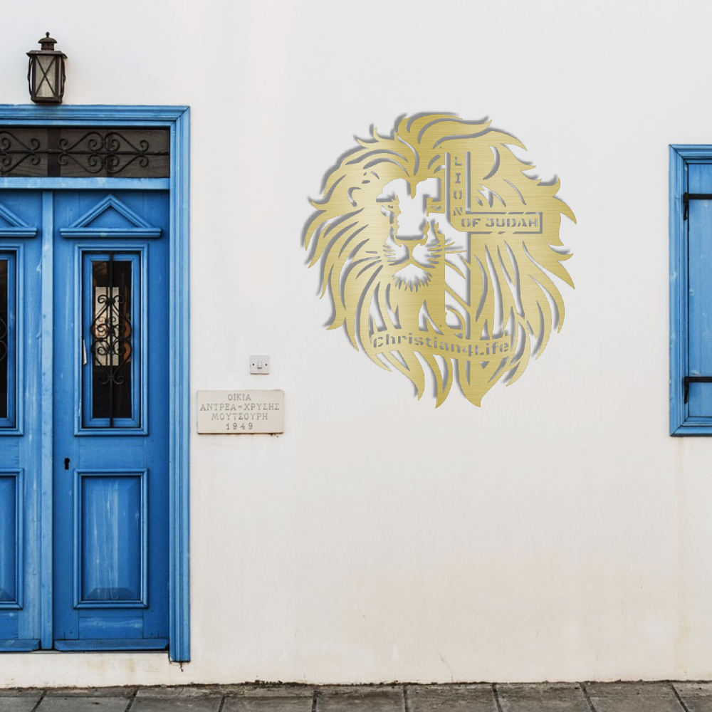 Lion of Judah, - Lion and Cross Christian die-cut metal sign, Christian Metal Sign, Christian Wall Art