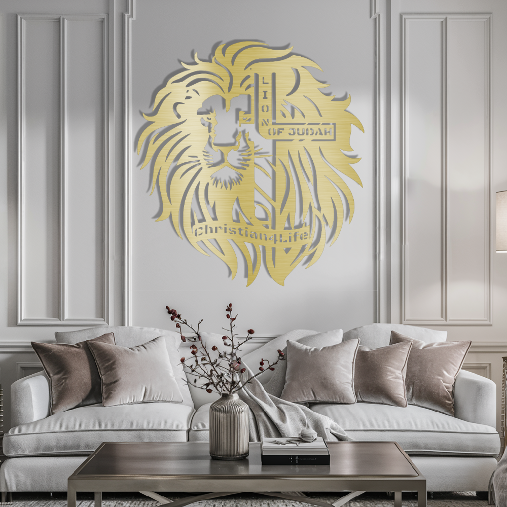 Lion of Judah, - Lion and Cross Christian die-cut metal sign, Christian Metal Sign, Christian Wall Art