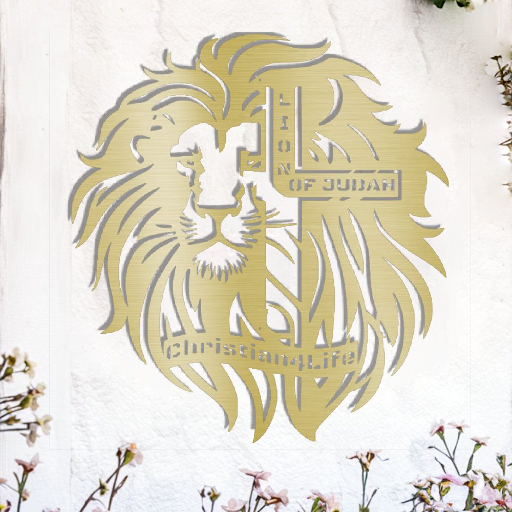 Lion of Judah, - Lion and Cross Christian die-cut metal sign, Christian Metal Sign, Christian Wall Art
