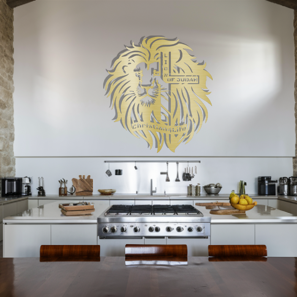 Lion of Judah, - Lion and Cross Christian die-cut metal sign, Christian Metal Sign, Christian Wall Art