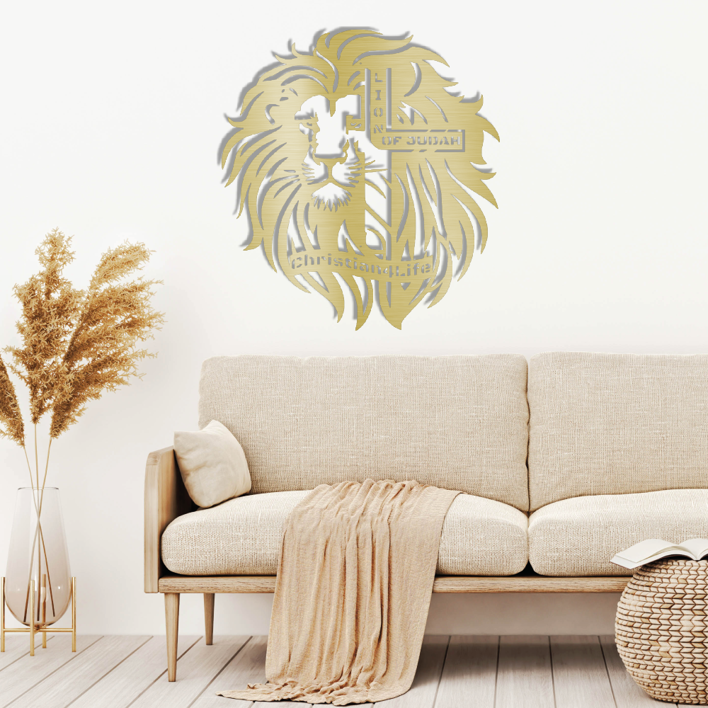 Lion of Judah, - Lion and Cross Christian die-cut metal sign, Christian Metal Sign, Christian Wall Art