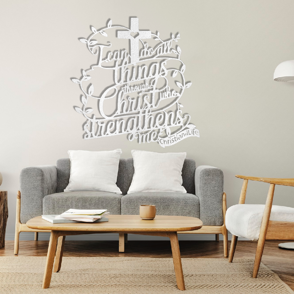 "I can do all things through Christ who strengthens me" Christian die-cut metal sign (with Heart)