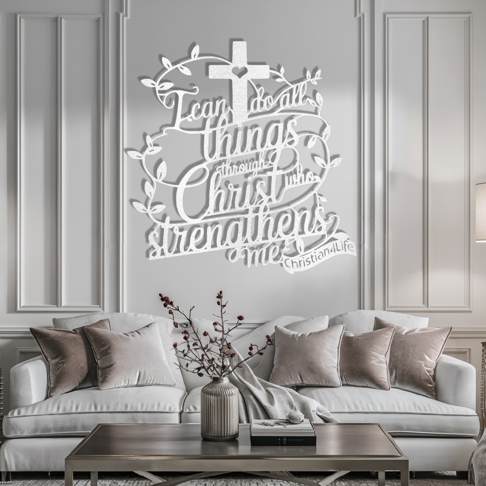 "I can do all things through Christ who strengthens me" Christian die-cut metal sign (with Heart)