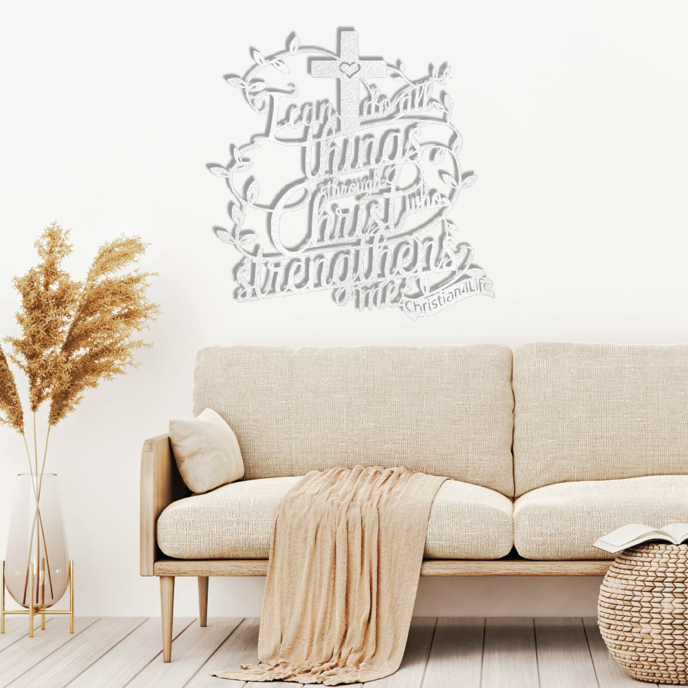 "I can do all things through Christ who strengthens me" Christian die-cut steel metal sign (with traced Heart)
