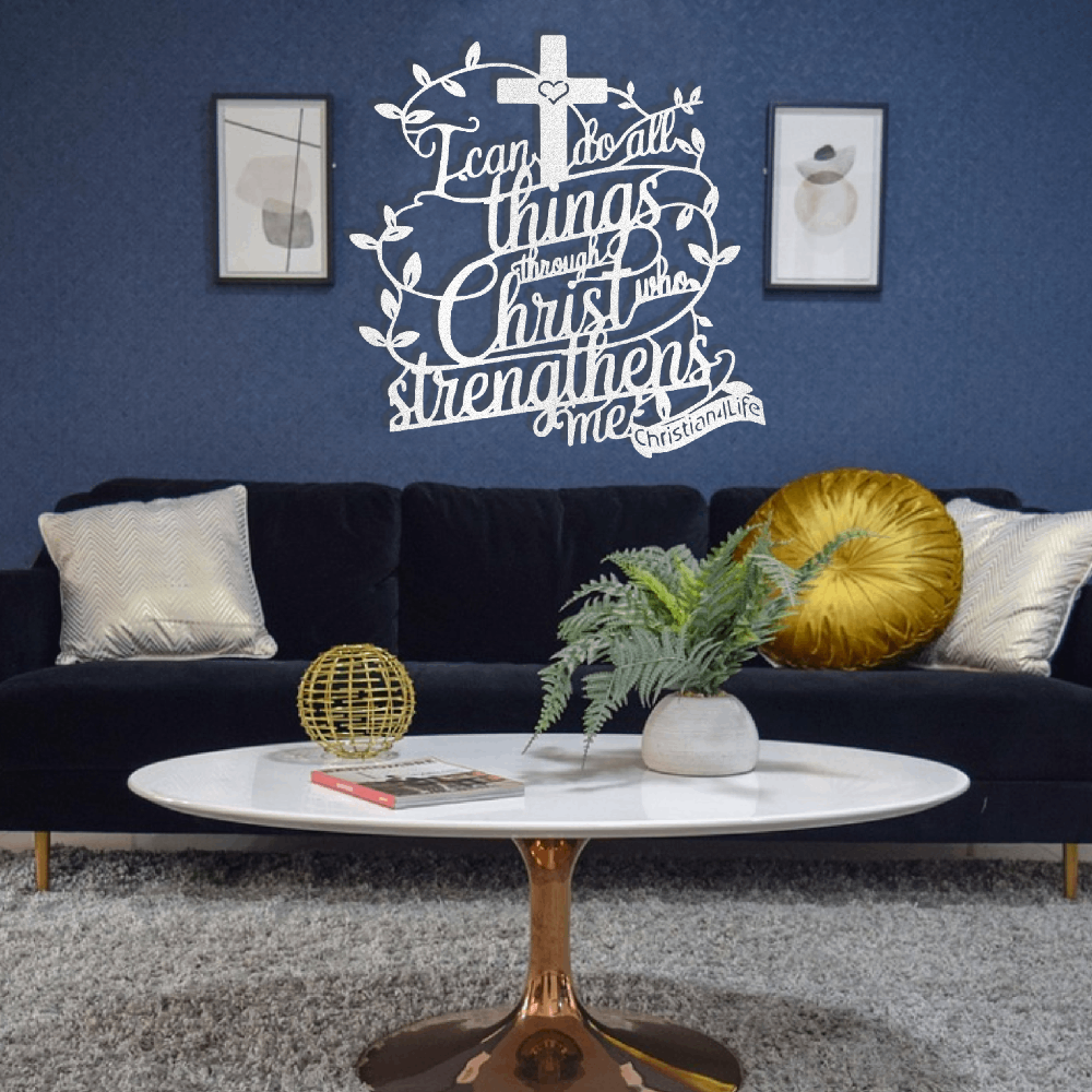 "I can do all things through Christ who strengthens me" Christian die-cut steel metal sign (with traced Heart)