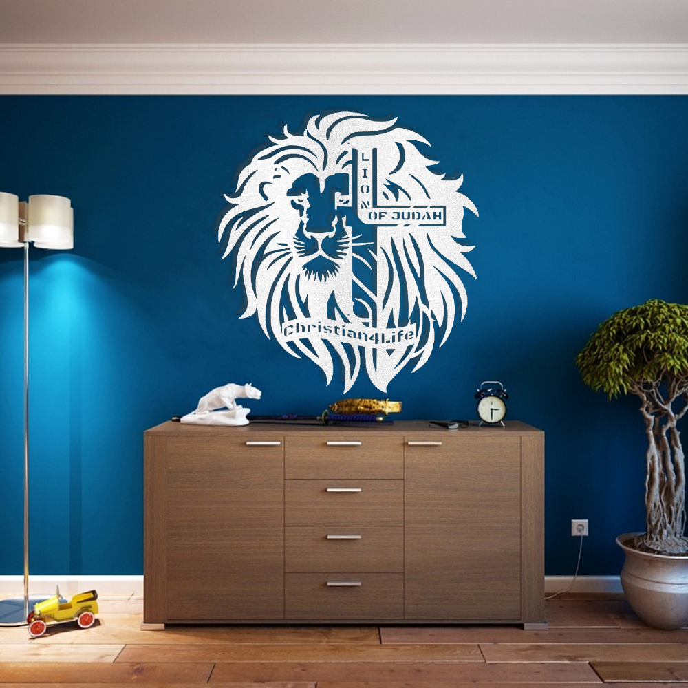 Lion of Judah, - Lion and Cross Christian die-cut metal sign, Christian Metal Sign, Christian Wall Art