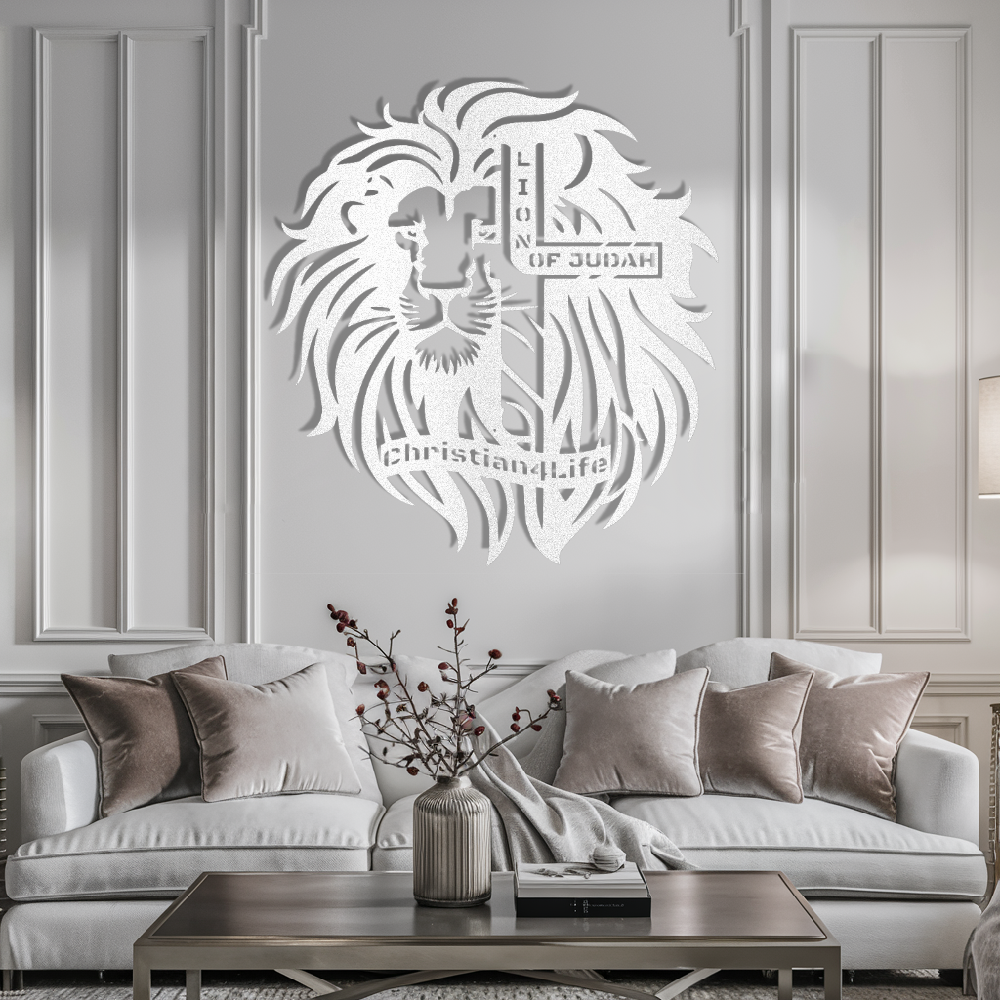 Lion of Judah, - Lion and Cross Christian die-cut metal sign, Christian Metal Sign, Christian Wall Art