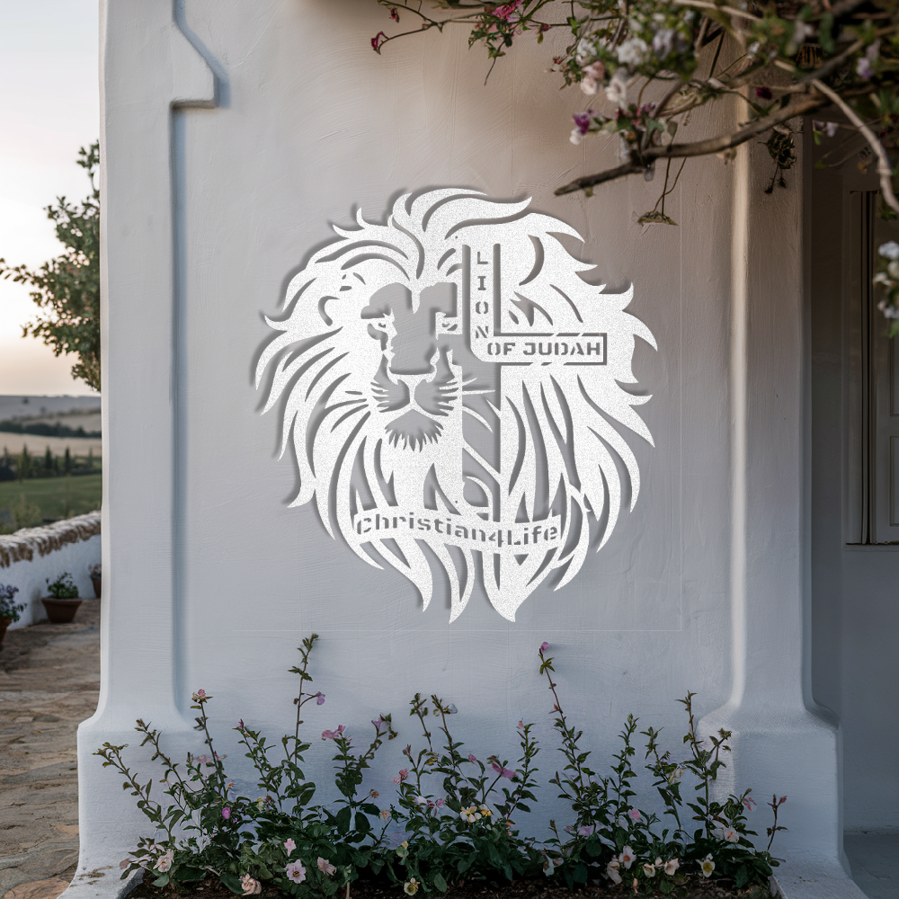 Lion of Judah, - Lion and Cross Christian die-cut metal sign, Christian Metal Sign, Christian Wall Art