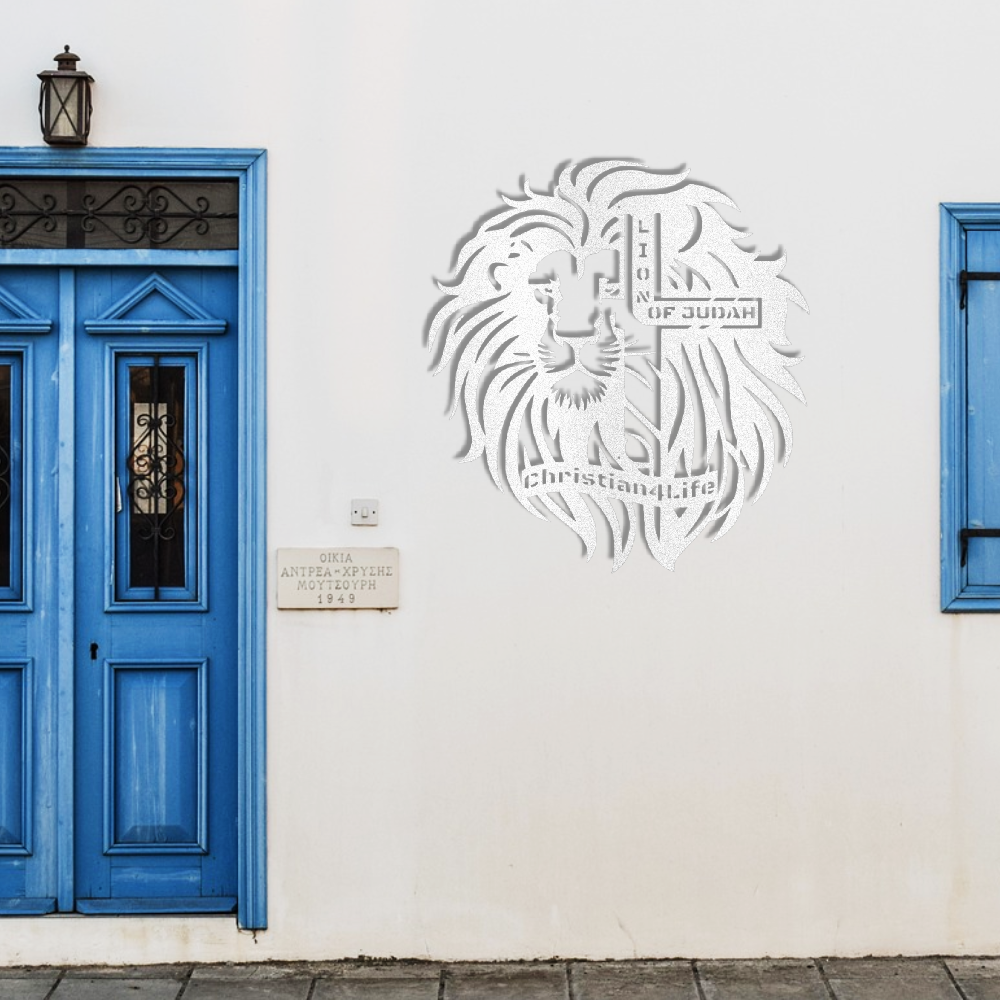 Lion of Judah, - Lion and Cross Christian die-cut metal sign, Christian Metal Sign, Christian Wall Art