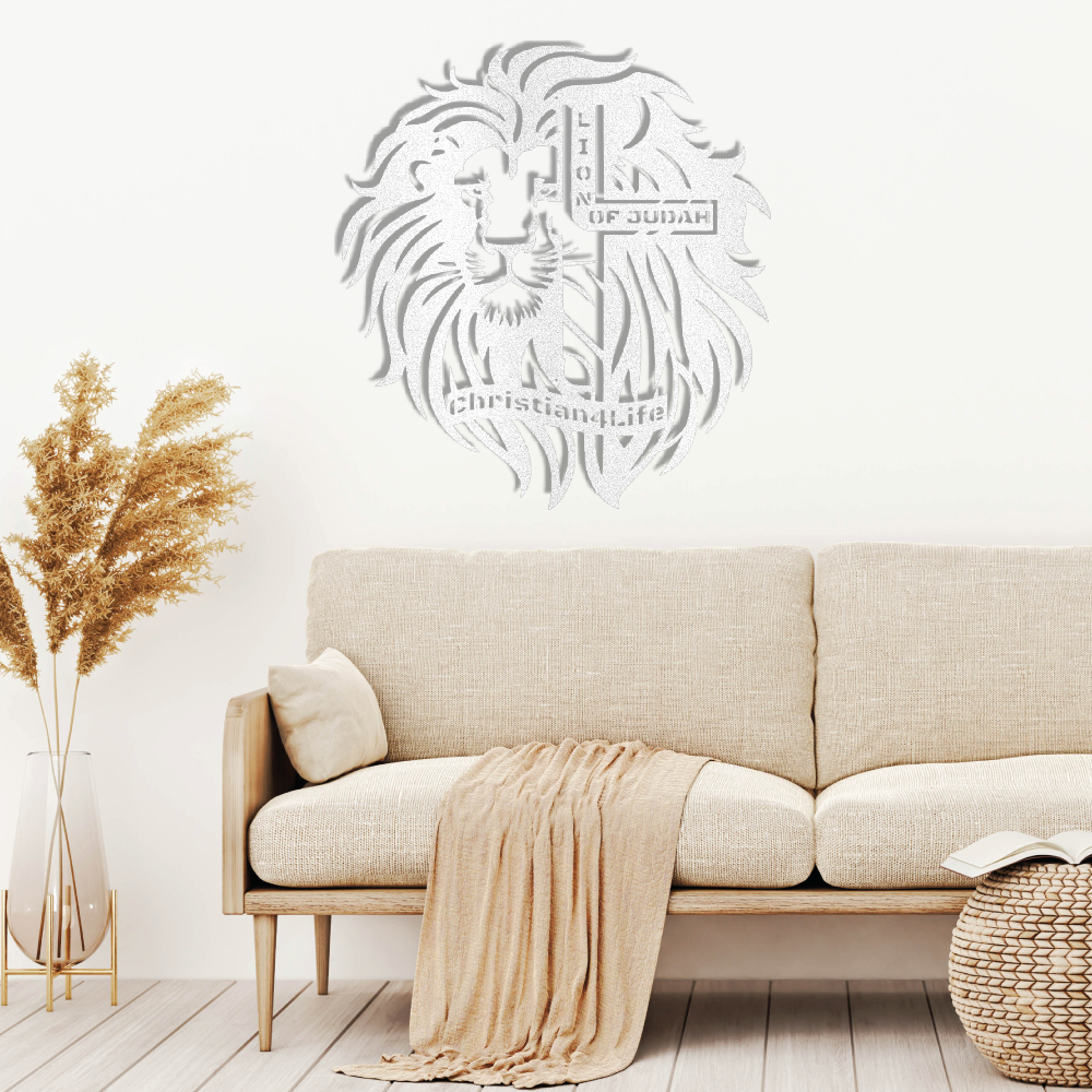 Lion of Judah, - Lion and Cross Christian die-cut metal sign, Christian Metal Sign, Christian Wall Art