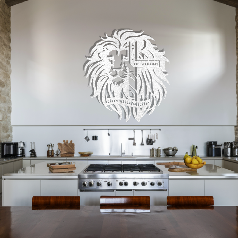 Lion of Judah, - Lion and Cross Christian die-cut metal sign, Christian Metal Sign, Christian Wall Art