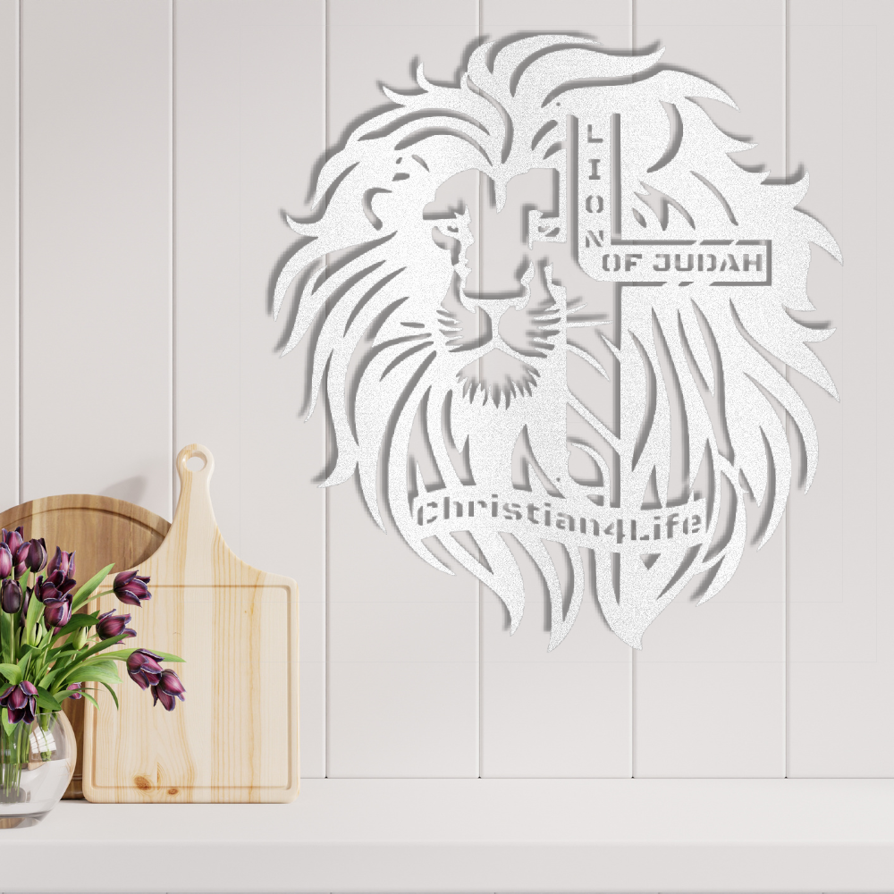 Lion of Judah, - Lion and Cross Christian die-cut metal sign, Christian Metal Sign, Christian Wall Art