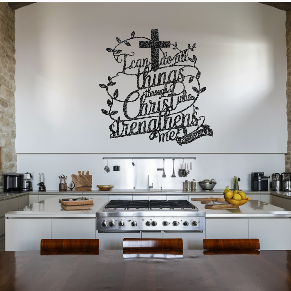 "I can do all things through Christ who strengthens me" Christian die-cut metal sign, Christian Metal Sign, Christian Metal Wall Art