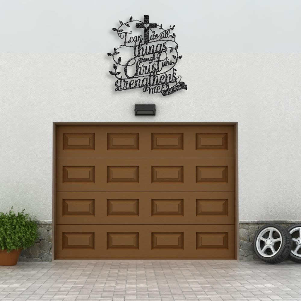 "I can do all things through Christ who strengthens me" Christian die-cut metal sign (with Heart)