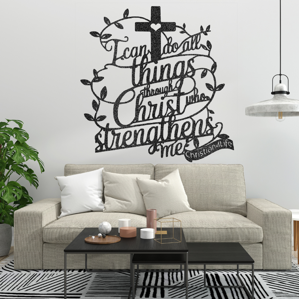 "I can do all things through Christ who strengthens me" Christian die-cut metal sign (with Heart)