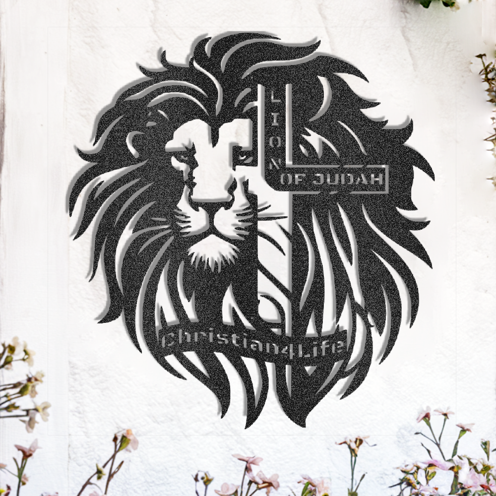 Lion of Judah, - Lion and Cross Christian die-cut metal sign, Christian Metal Sign, Christian Wall Art
