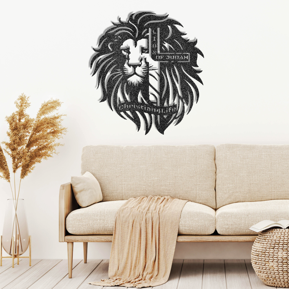 Lion of Judah, - Lion and Cross Christian die-cut metal sign, Christian Metal Sign, Christian Wall Art