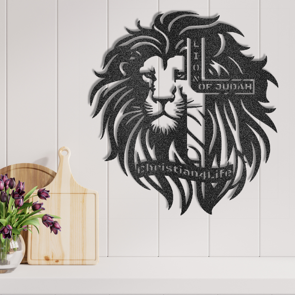 Lion of Judah, - Lion and Cross Christian die-cut metal sign, Christian Metal Sign, Christian Wall Art