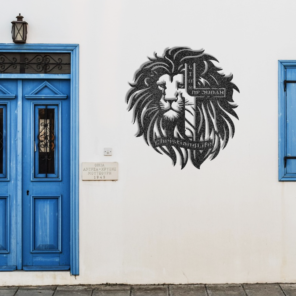 Lion of Judah, - Lion and Cross Christian die-cut metal sign, Christian Metal Sign, Christian Wall Art