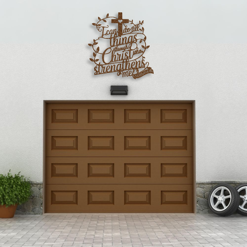 "I can do all things through Christ who strengthens me" Christian die-cut metal sign (with Heart)
