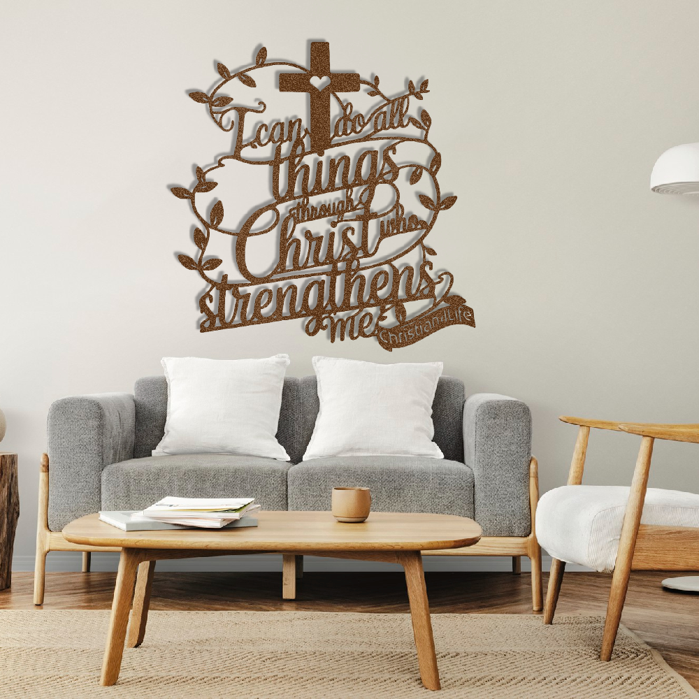 "I can do all things through Christ who strengthens me" Christian die-cut metal sign (with Heart)