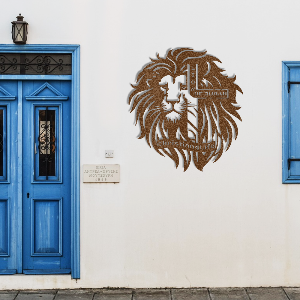 Lion of Judah, - Lion and Cross Christian die-cut metal sign, Christian Metal Sign, Christian Wall Art