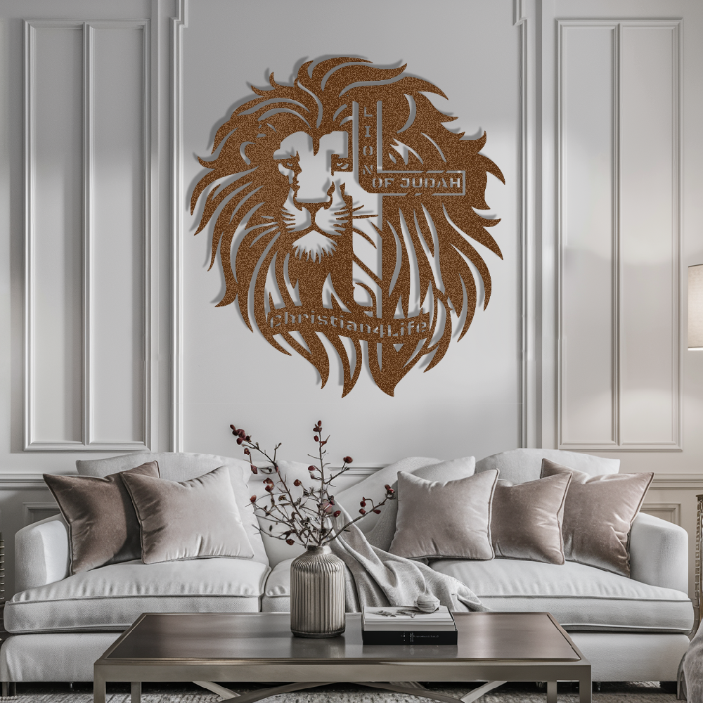 Lion of Judah, - Lion and Cross Christian die-cut metal sign, Christian Metal Sign, Christian Wall Art
