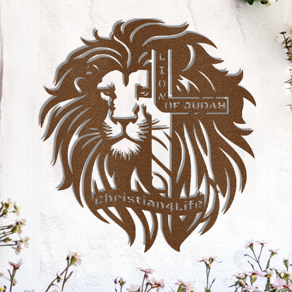 Lion of Judah, - Lion and Cross Christian die-cut metal sign, Christian Metal Sign, Christian Wall Art
