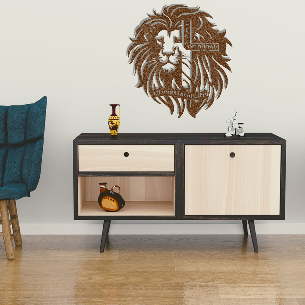 Lion of Judah, - Lion and Cross Christian die-cut metal sign, Christian Metal Sign, Christian Wall Art