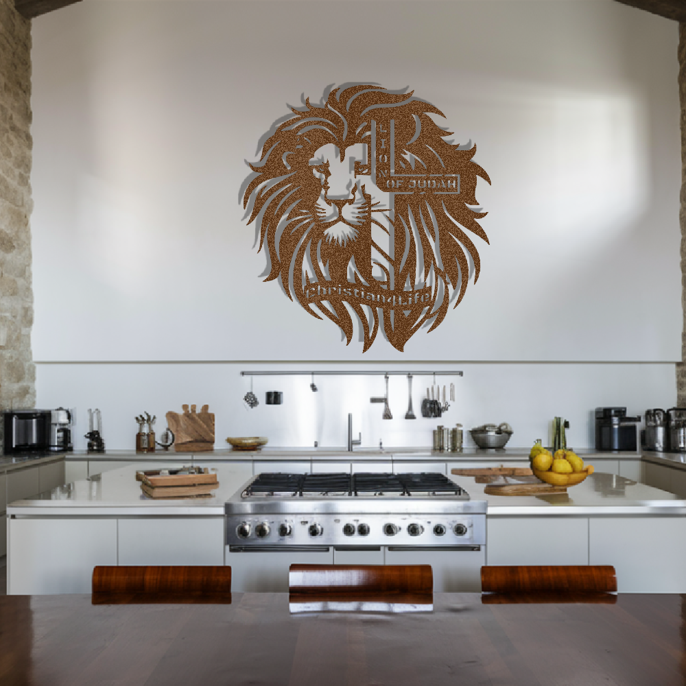 Lion of Judah, - Lion and Cross Christian die-cut metal sign, Christian Metal Sign, Christian Wall Art