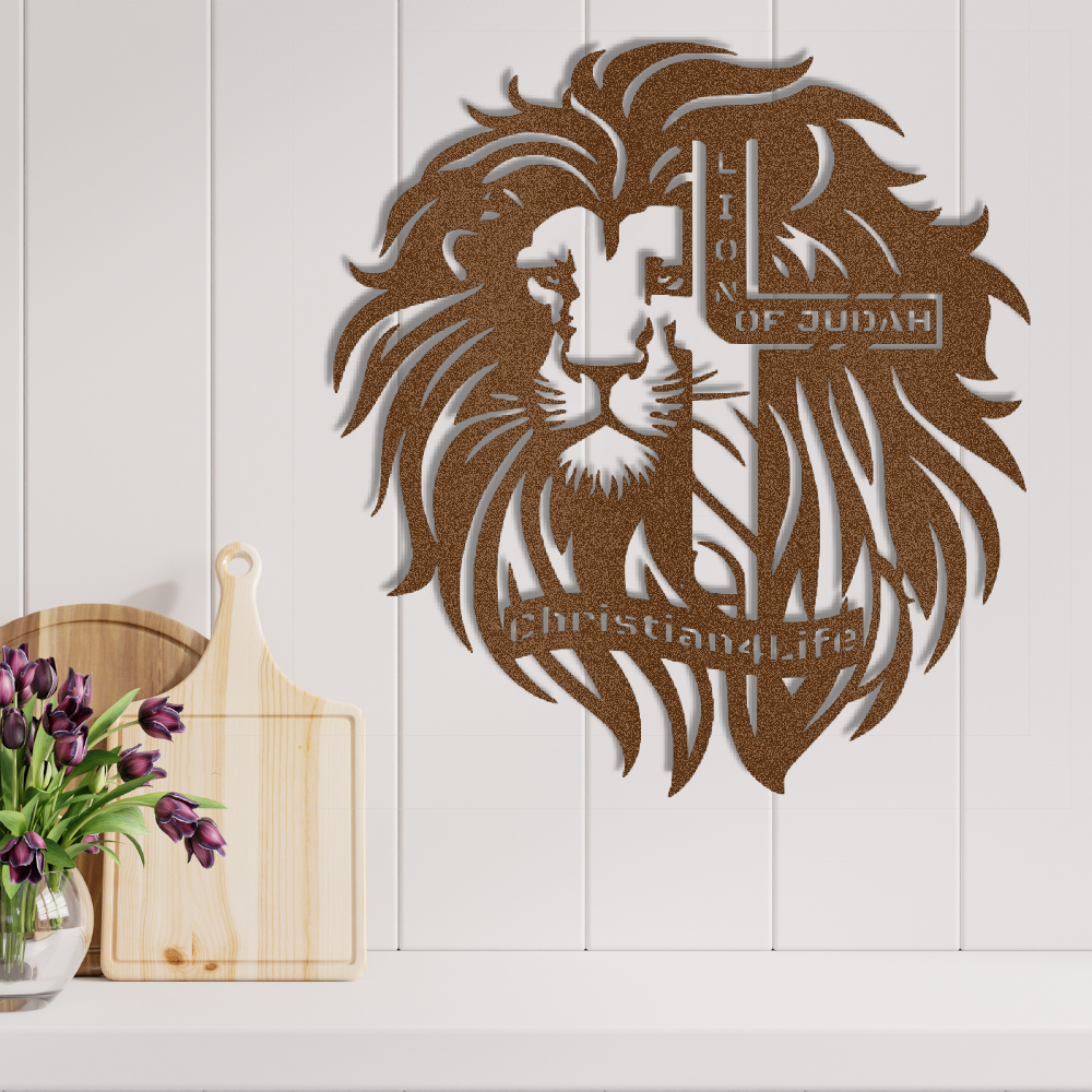 Lion of Judah, - Lion and Cross Christian die-cut metal sign, Christian Metal Sign, Christian Wall Art