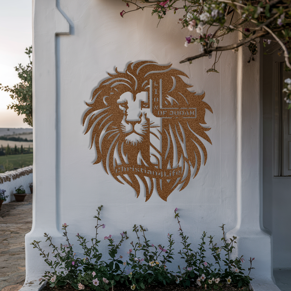 Lion of Judah, - Lion and Cross Christian die-cut metal sign, Christian Metal Sign, Christian Wall Art