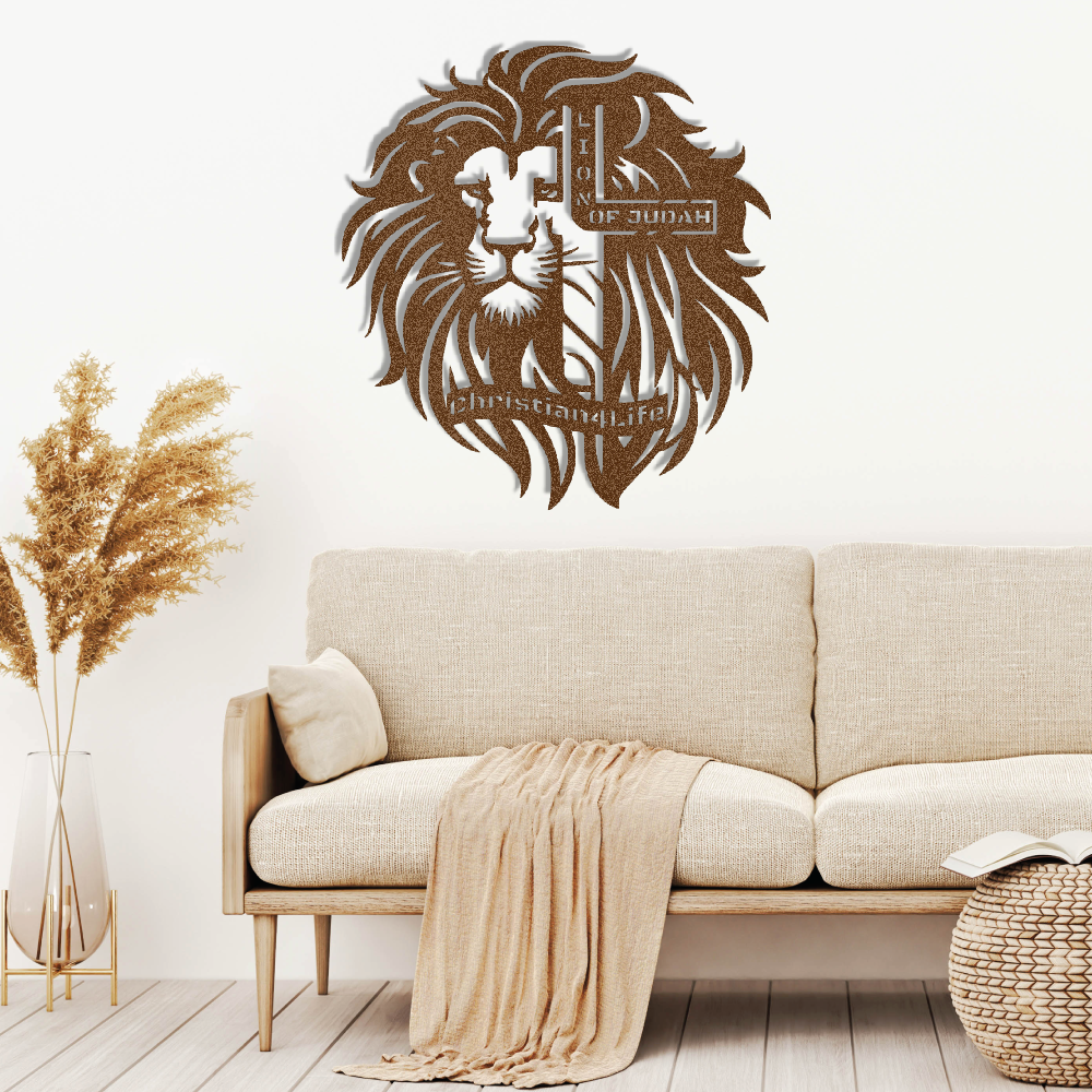 Lion of Judah, - Lion and Cross Christian die-cut metal sign, Christian Metal Sign, Christian Wall Art