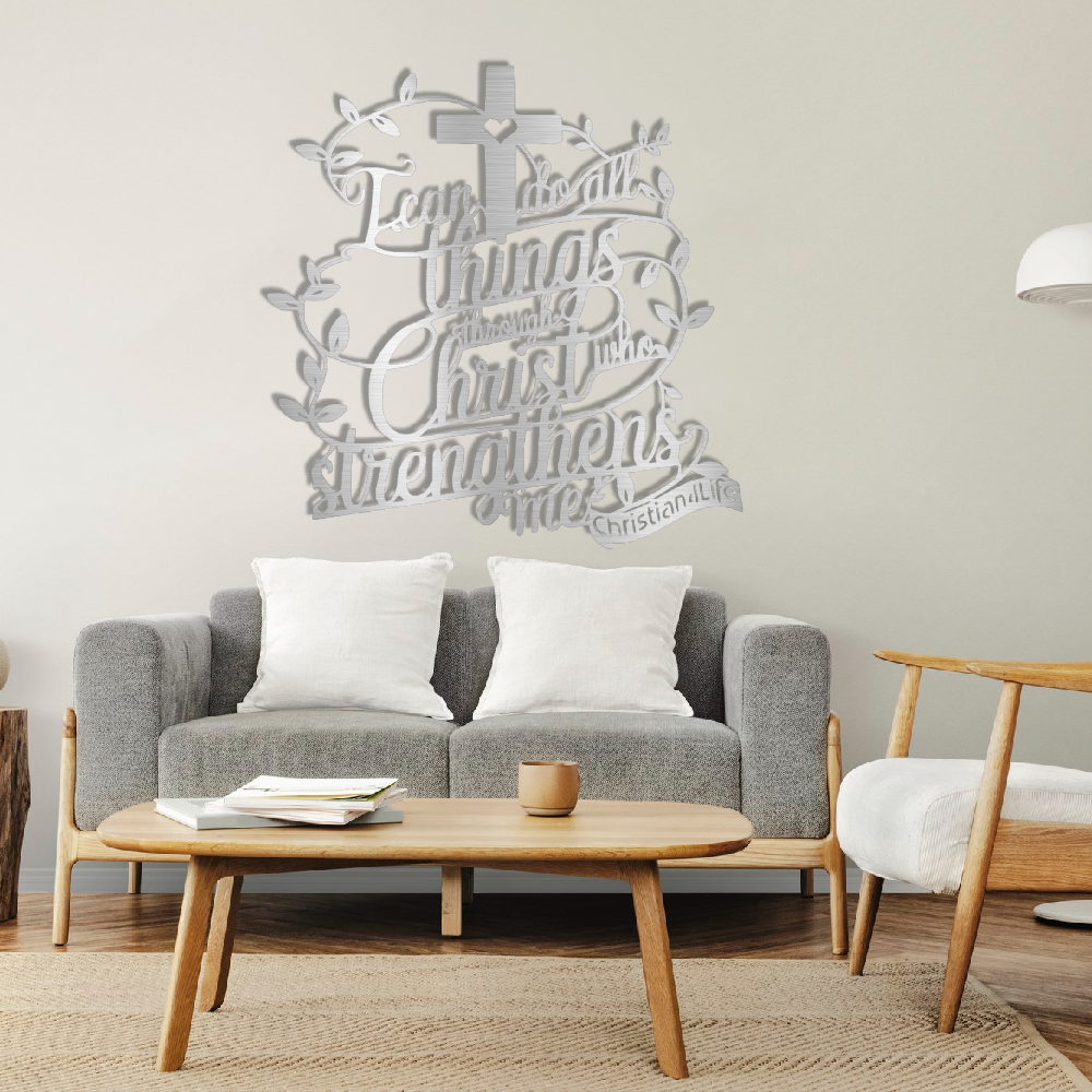 "I can do all things through Christ who strengthens me" Christian die-cut metal sign (with Heart)