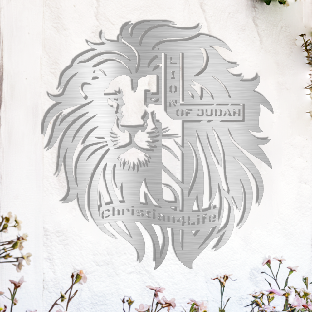 Lion of Judah, - Lion and Cross Christian die-cut metal sign, Christian Metal Sign, Christian Wall Art