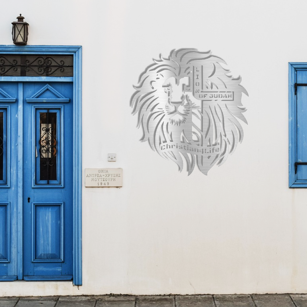Lion of Judah, - Lion and Cross Christian die-cut metal sign, Christian Metal Sign, Christian Wall Art
