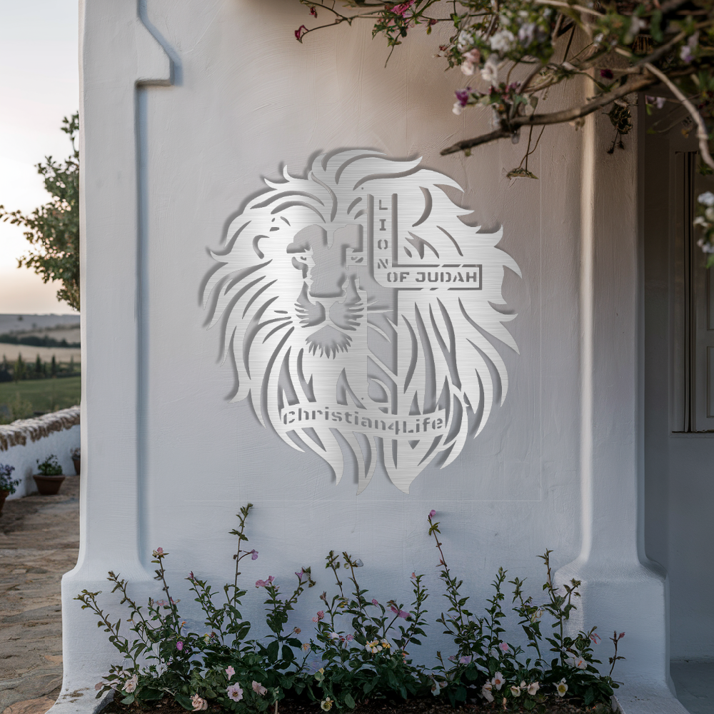 Lion of Judah, - Lion and Cross Christian die-cut metal sign, Christian Metal Sign, Christian Wall Art