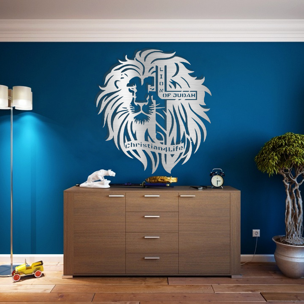Lion of Judah, - Lion and Cross Christian die-cut metal sign, Christian Metal Sign, Christian Wall Art