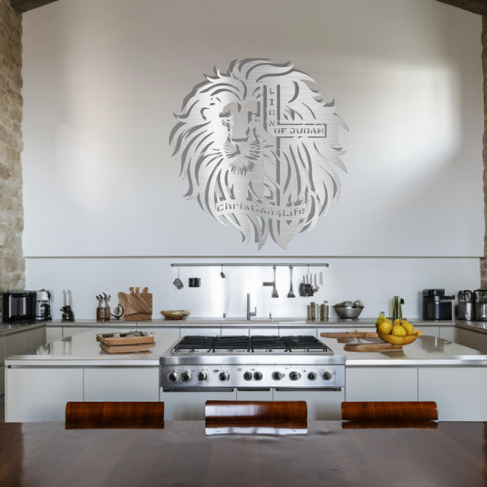 Lion of Judah, - Lion and Cross Christian die-cut metal sign, Christian Metal Sign, Christian Wall Art