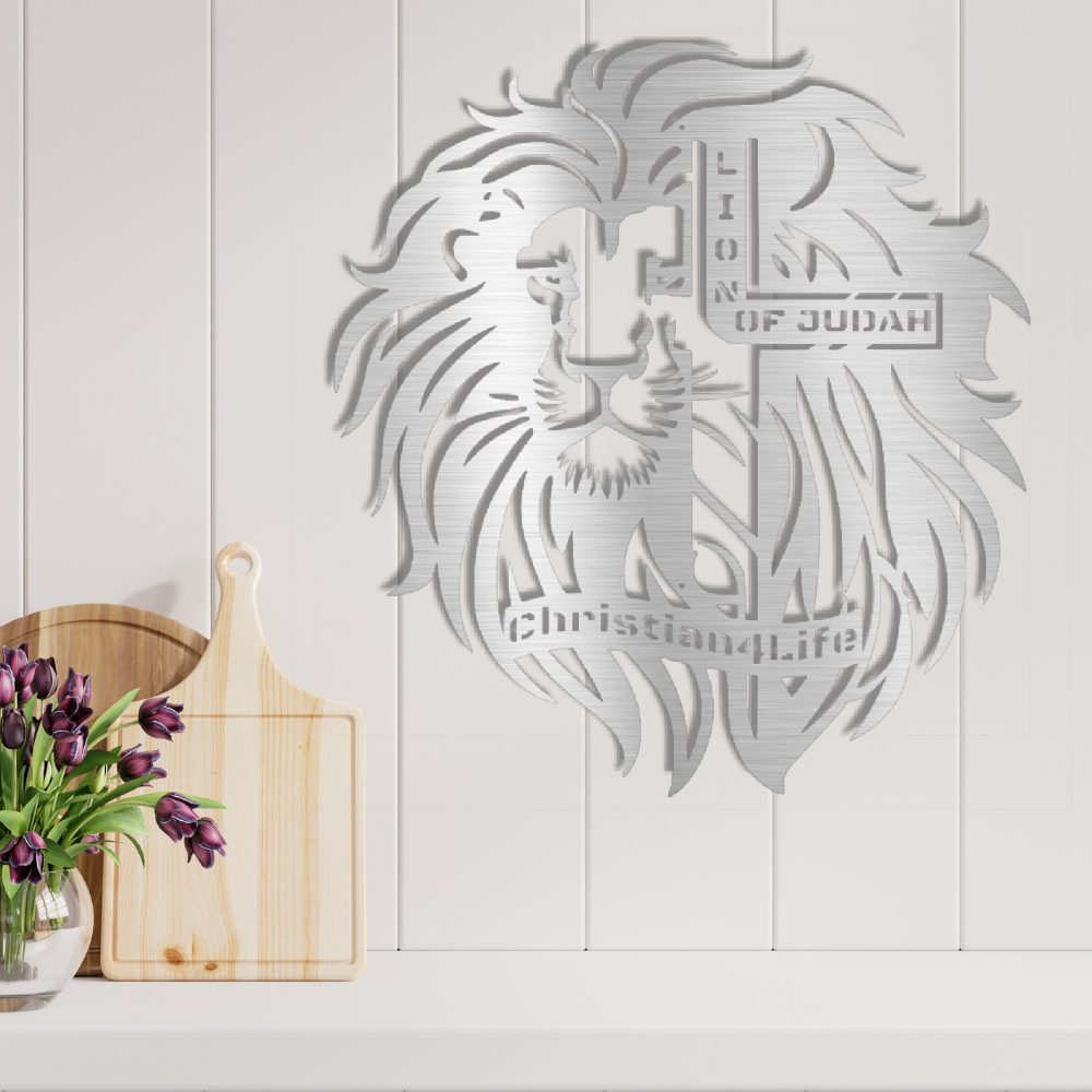 Lion of Judah, - Lion and Cross Christian die-cut metal sign, Christian Metal Sign, Christian Wall Art