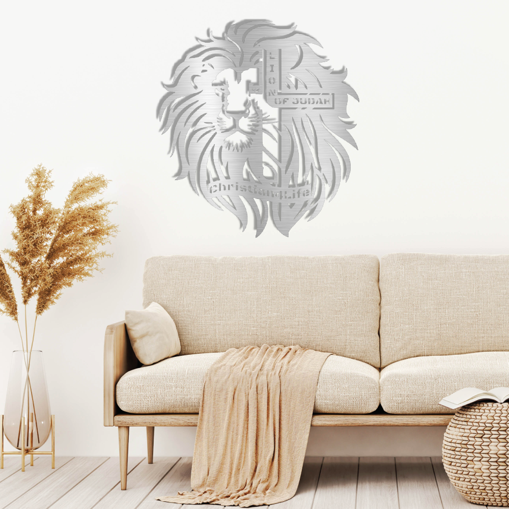 Lion of Judah, - Lion and Cross Christian die-cut metal sign, Christian Metal Sign, Christian Wall Art