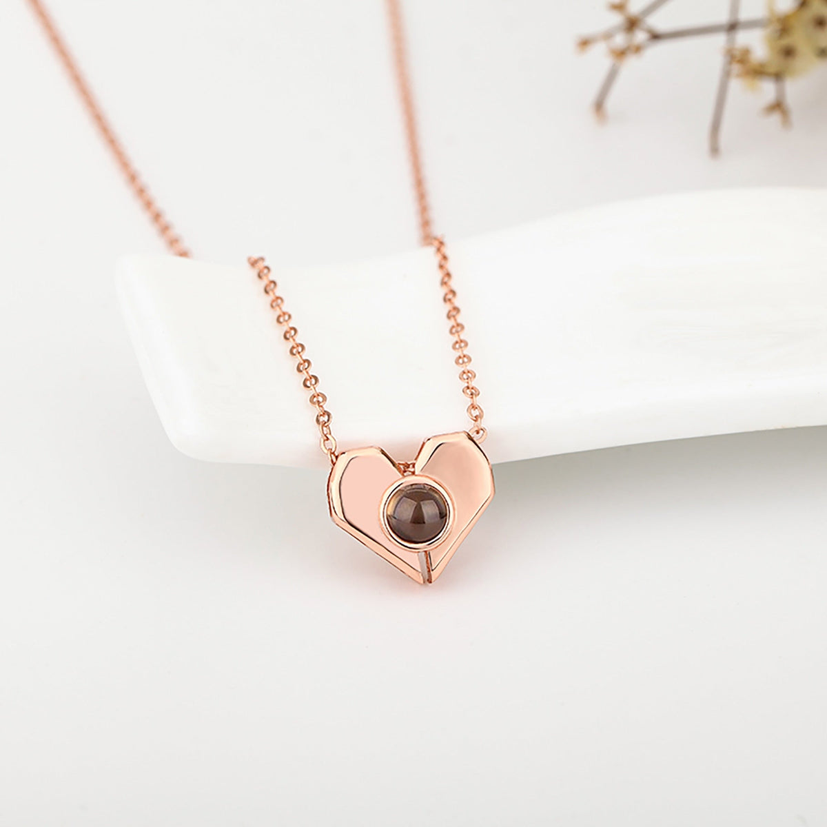 Personalized Heart Shaped 100 Languages I Love You Projection Name Necklace