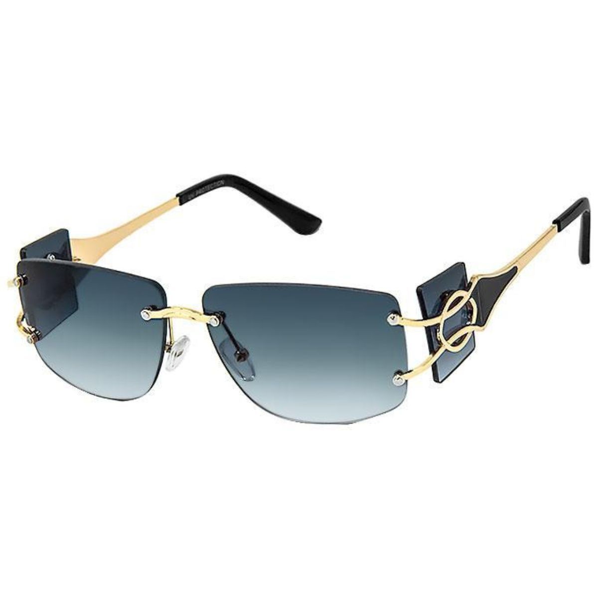 Rimless Temple Sunglasses Black Stylish Chic Eyewear