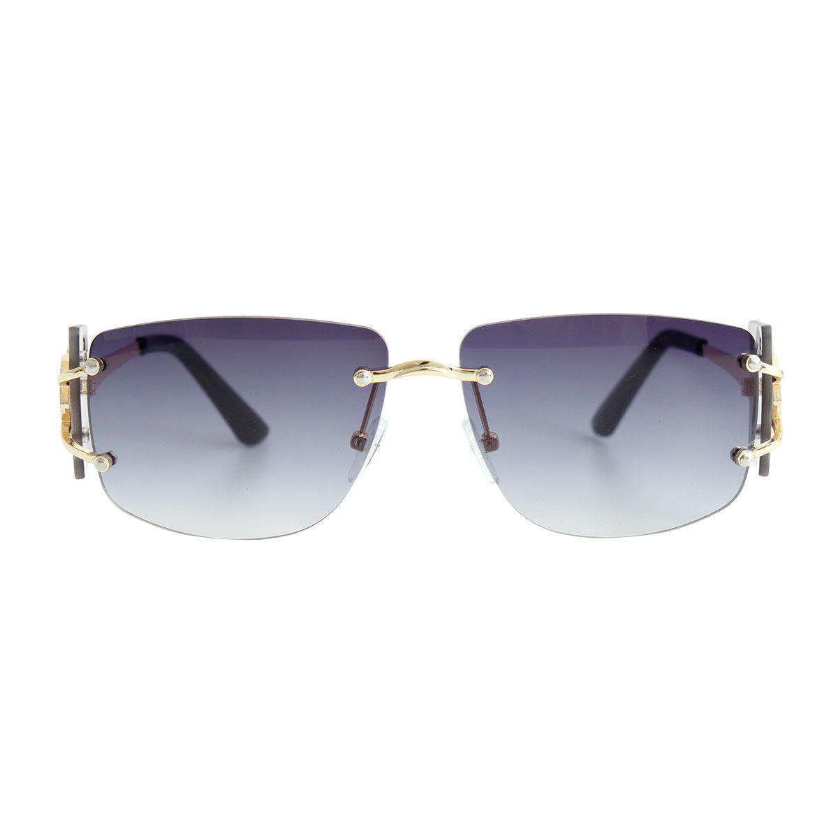 Rimless Temple Sunglasses Black Stylish Chic Eyewear