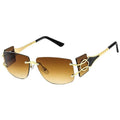 Rimless Temple Sunglasses Brown Stylish Chic Eyewear