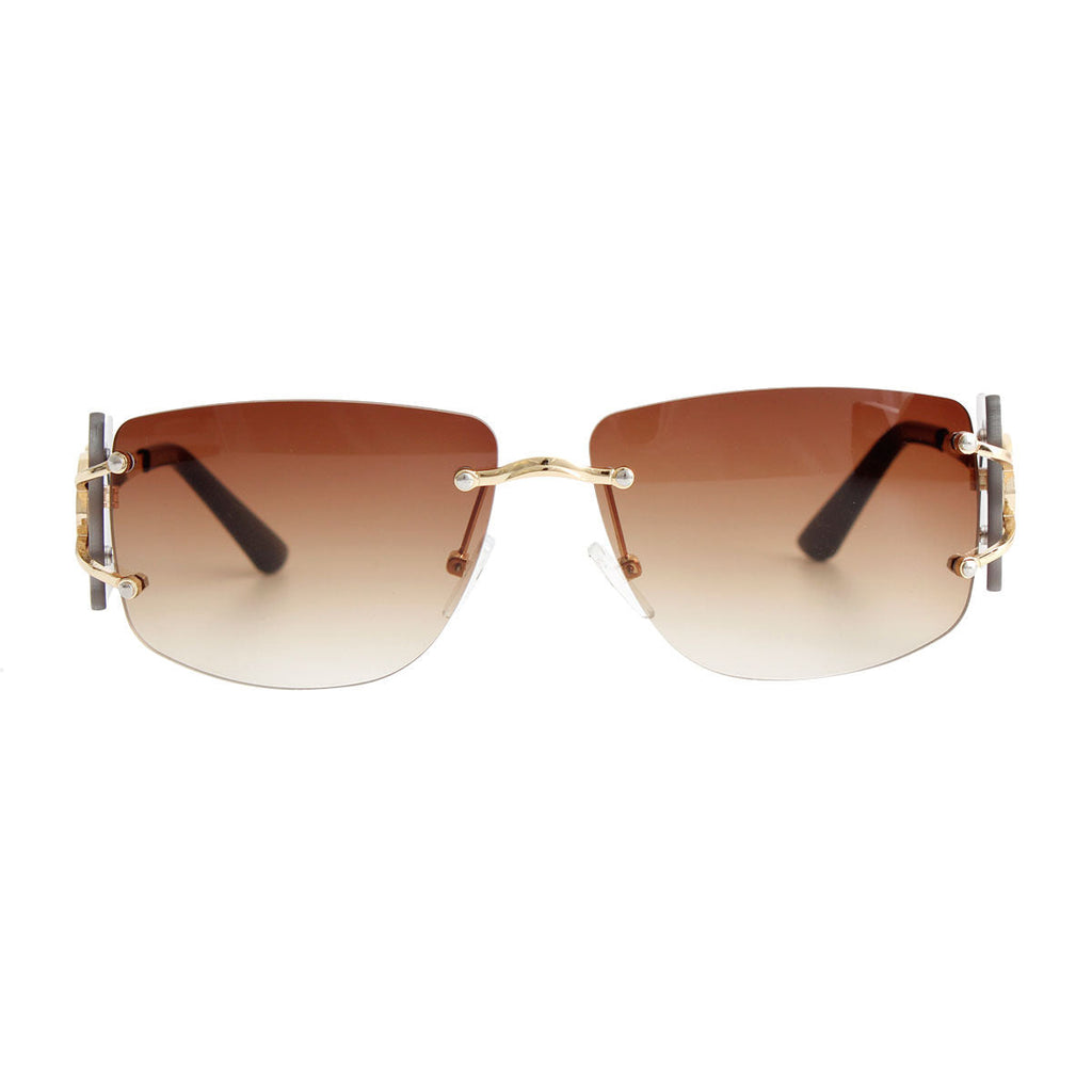 Rimless Temple Sunglasses Brown Stylish Chic Eyewear