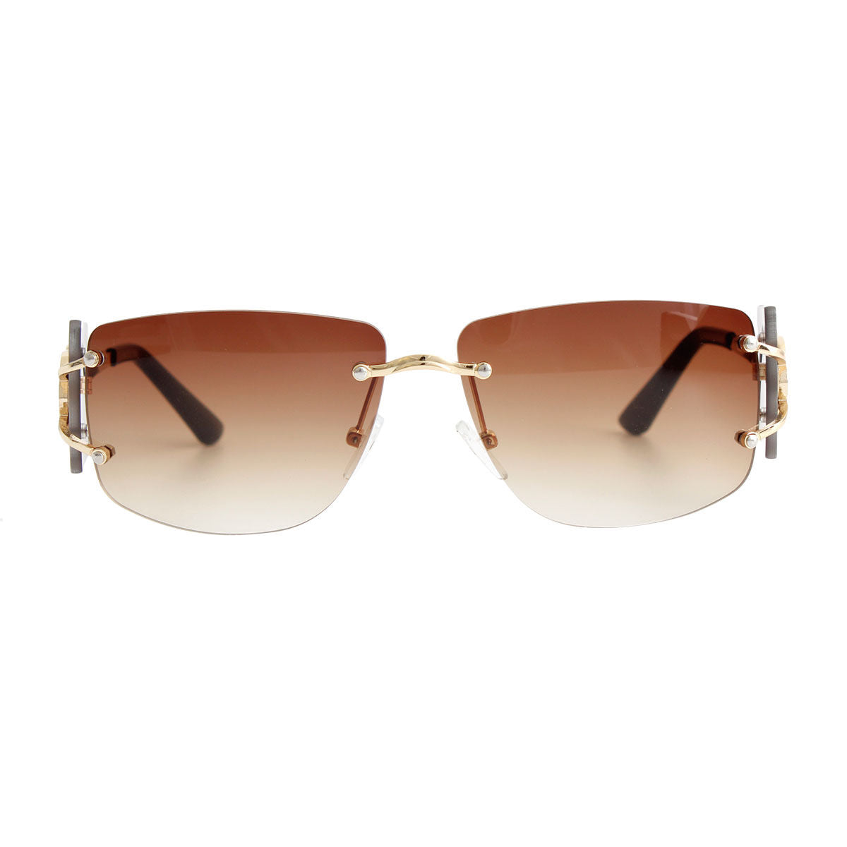 Rimless Temple Sunglasses Brown Stylish Chic Eyewear