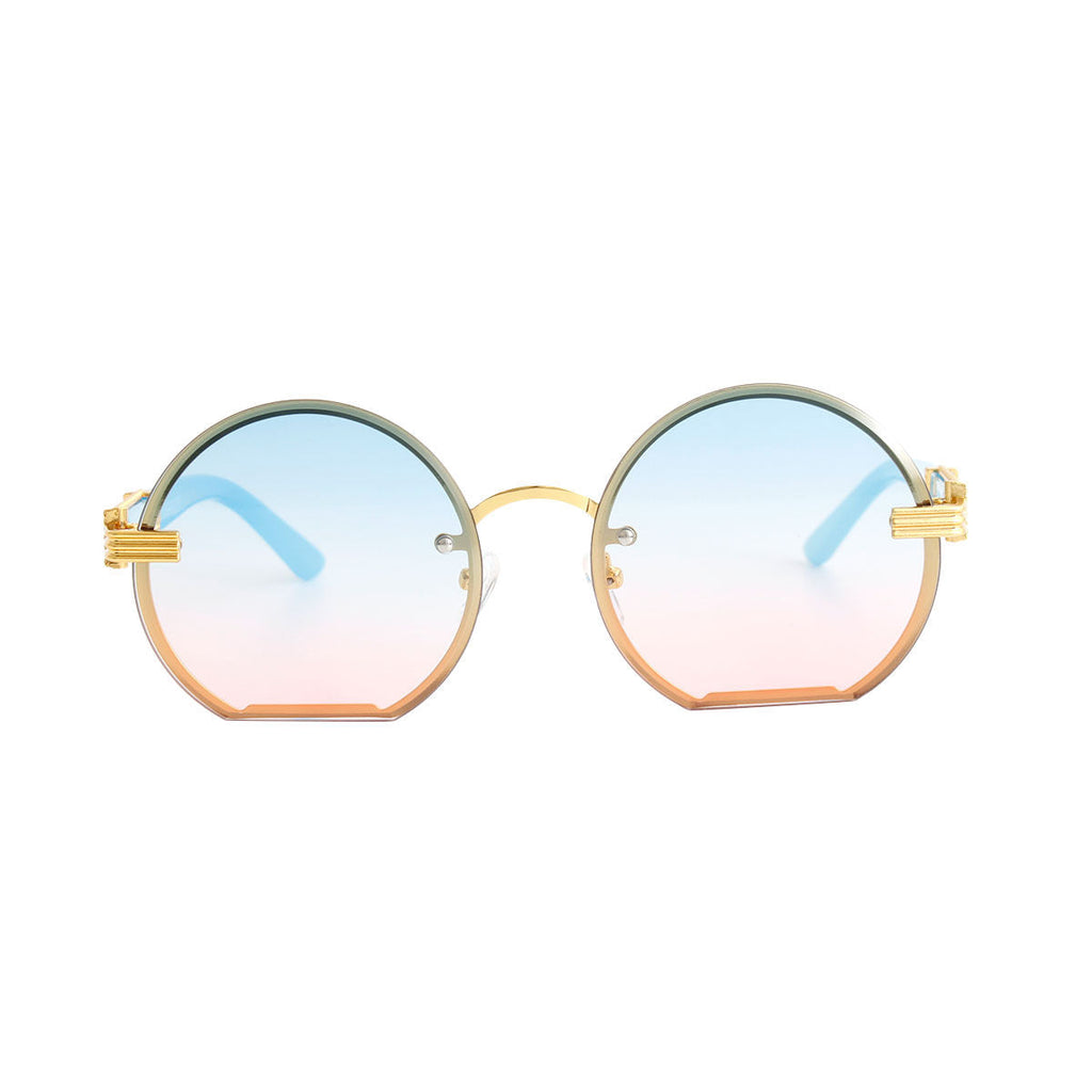 Round Blue Flat Sunglasses Stylish Casual Accessories