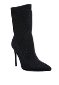 Rhinestone Pointed Toe Boot Heels – Stretch Lycra Sock Boots – High Heel